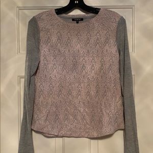 Gray and Pink Lace Long Sleeve Shirt